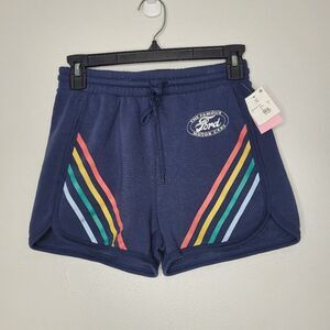 Ford blue rainbow stripe pull on comfy classic retro cozy shorts size xs nwt